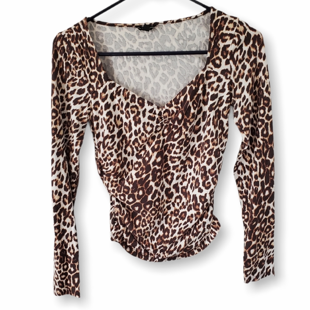 Rutched Bust Cheetah Print Long Sleeved top